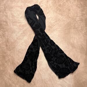 Vintage 90s Floral Velour Chiffon Sheer Scarf Black Whimsigoth Burlesque Witchy